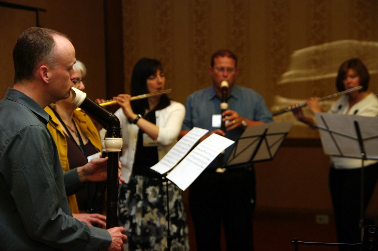 Patrick O’Malley at a flute and recorder playing session at the 2010 Conference