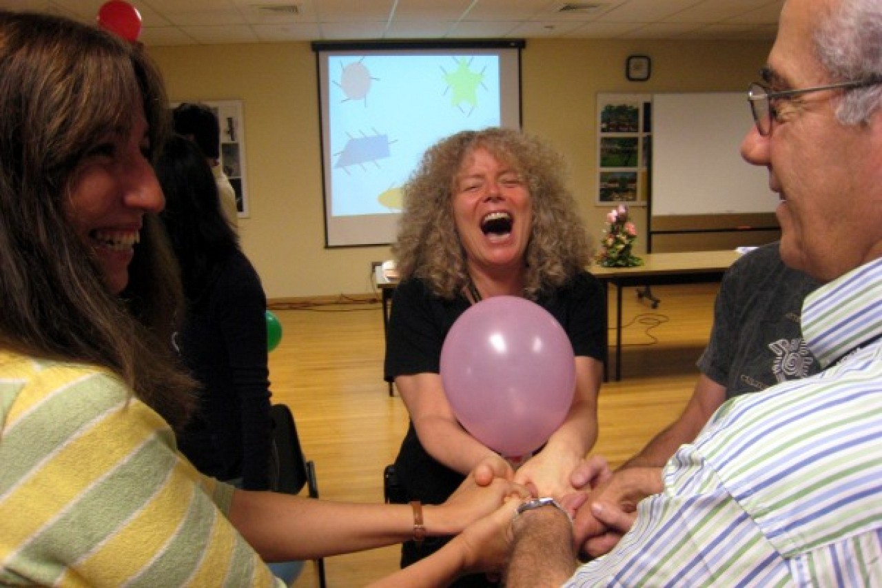 Learning to work together. Caroline Fraser, center.