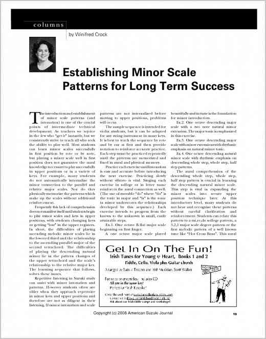 Establishing Minor Scale Patterns for Long Term Success from ASJ 36.2