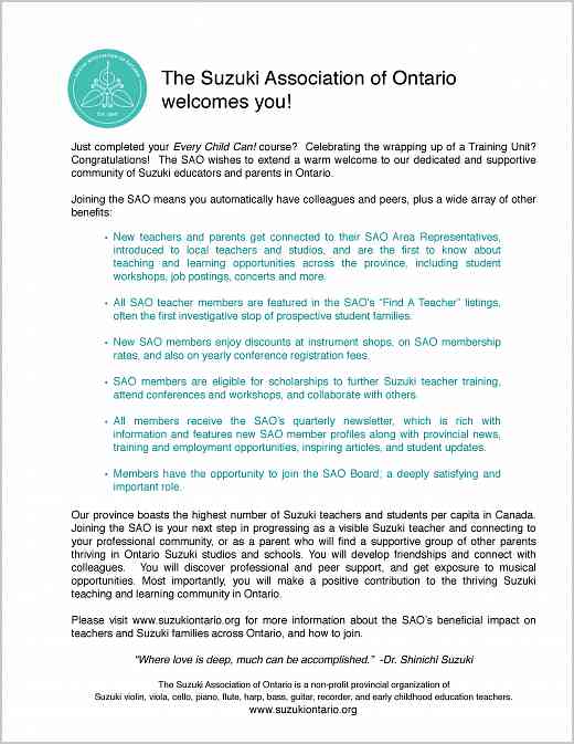 SAO Welcome Letter