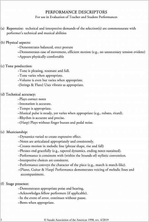 Performance and Pedagogy Descriptors