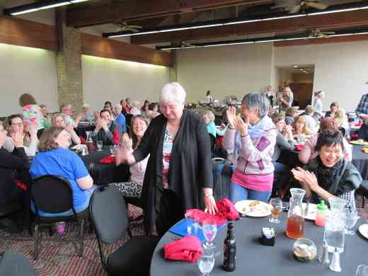 Teachers sing happy birthday to Dorothy Jones