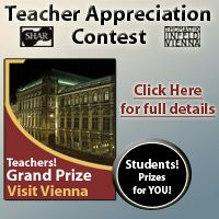 Advertisement: Teacher Appreciation Contest! Grand Prize: Visit Vienna. Sponsored by Shar and Thomastik.