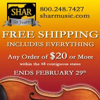 Advertisement: Shar Music: Free Shipping on all orders over $20. Ends February 29.