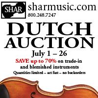 Advertisement: Shar Music: Dutch Auction, save up to 70% on trade-in instruments