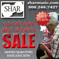 Advertisement: Shar Music: Inventory Reduction Sale. Limited quantities -- ends June 30th.