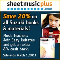 Advertisement: Save 20% on Suzuki books and materials at SheetMusicPlus.com