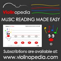 Advertisement: Violinopedia: Music reading made easy. Subscriptions are available at violinopedia.com