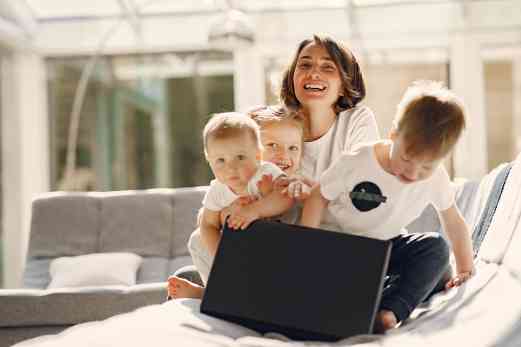 Kids and Mother on Laptop